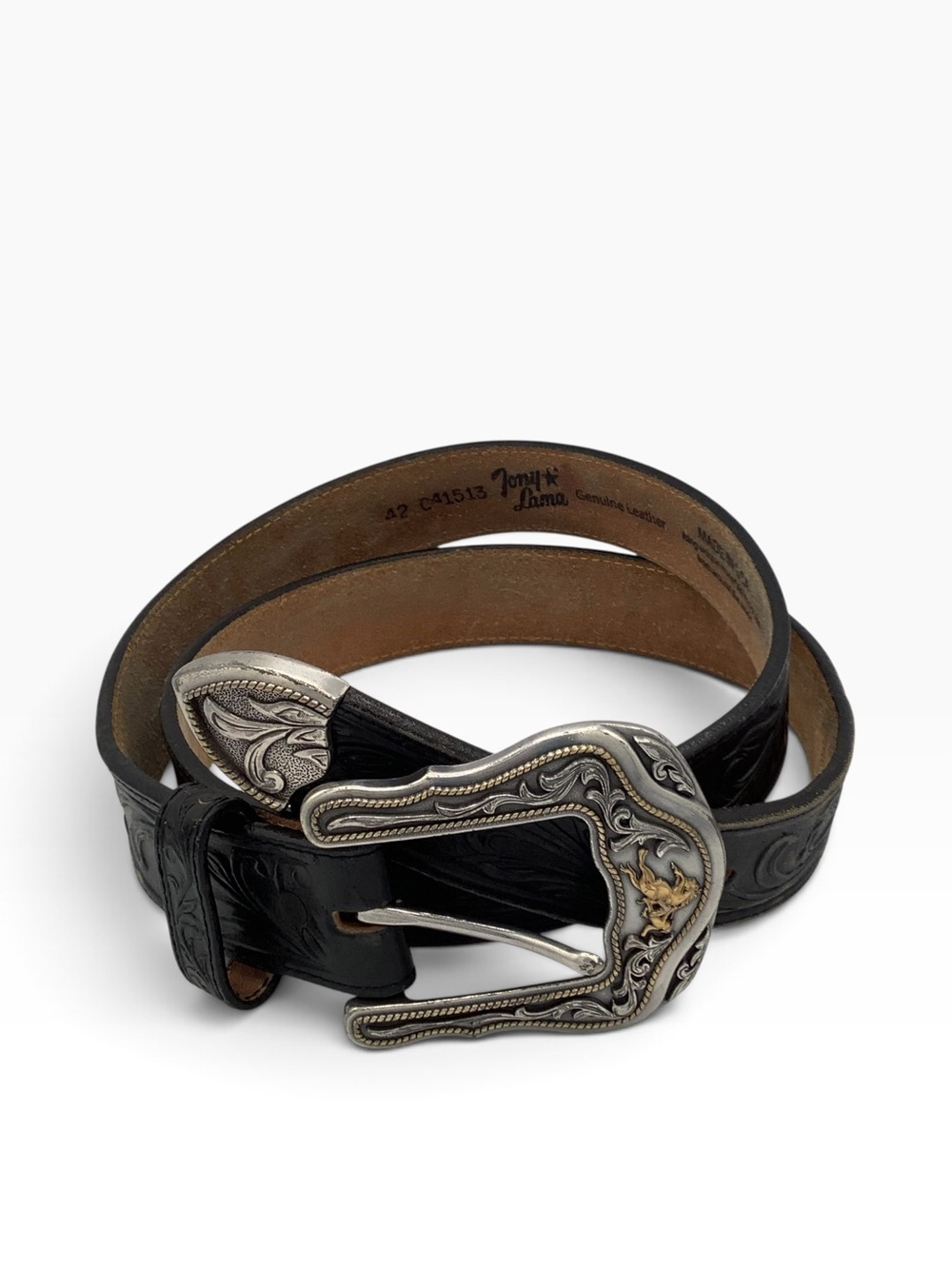 Tony Lama Black Leather Western Belt Sz 42